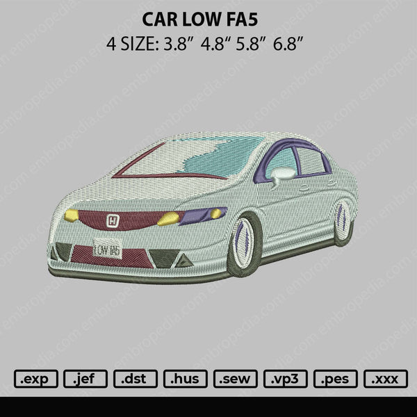 Car Low FA5 Embroidery File 4 size