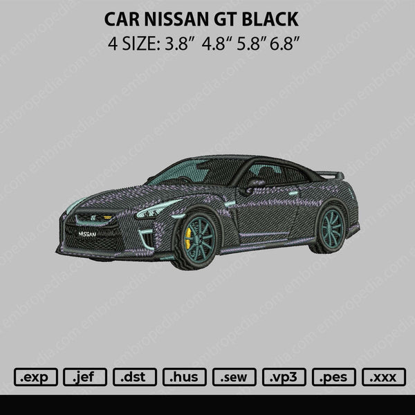 Car Nissan GT Black Embroidery File 4 sizes