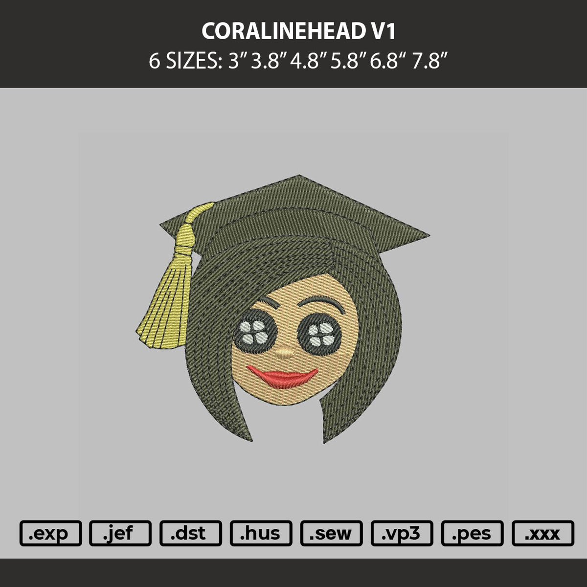 Coralinehead V1 Embroidery Machine Design File 6 sizes