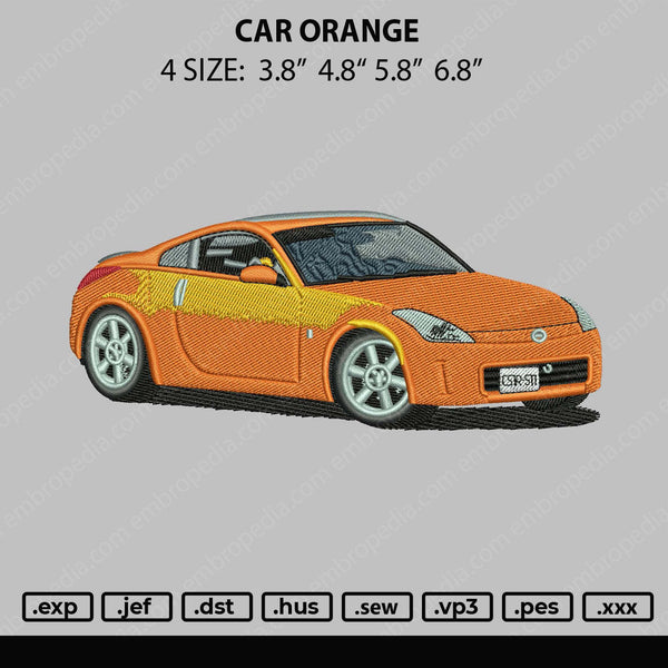 Car Orange Embroidery File 4 size