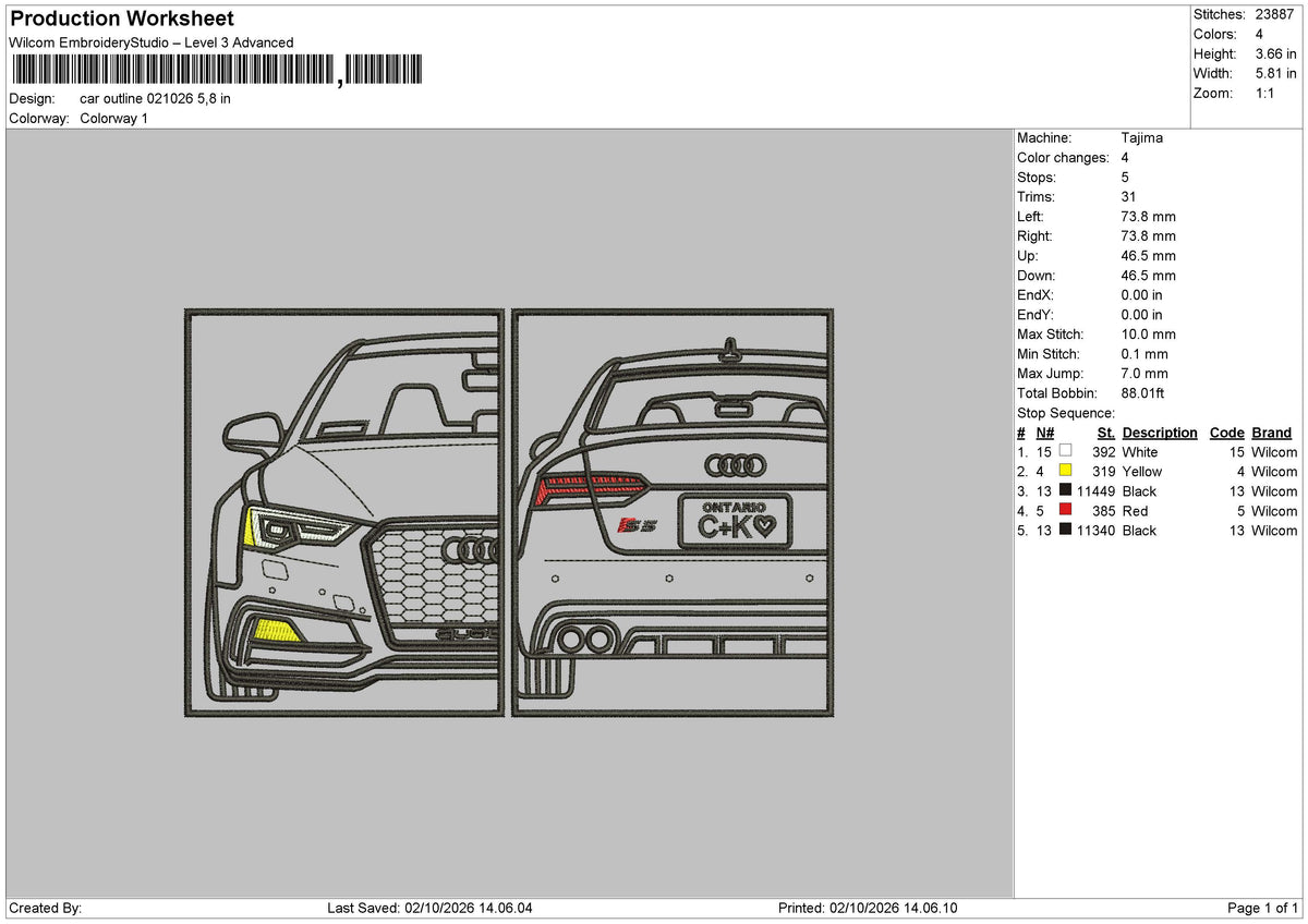 Car OUTLINE 021026 Embroidery Machine Design File 6 sizes