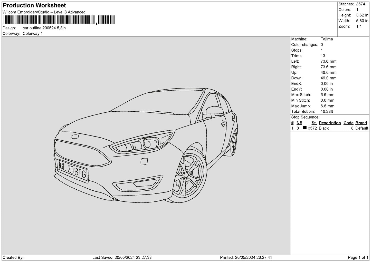 Car Outline 2024 Embroidery File 6 sizes
