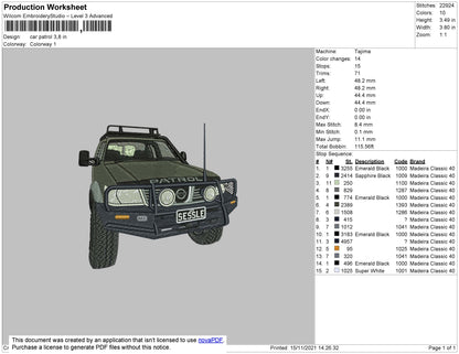 Car Patrol Embroidery File 4 size