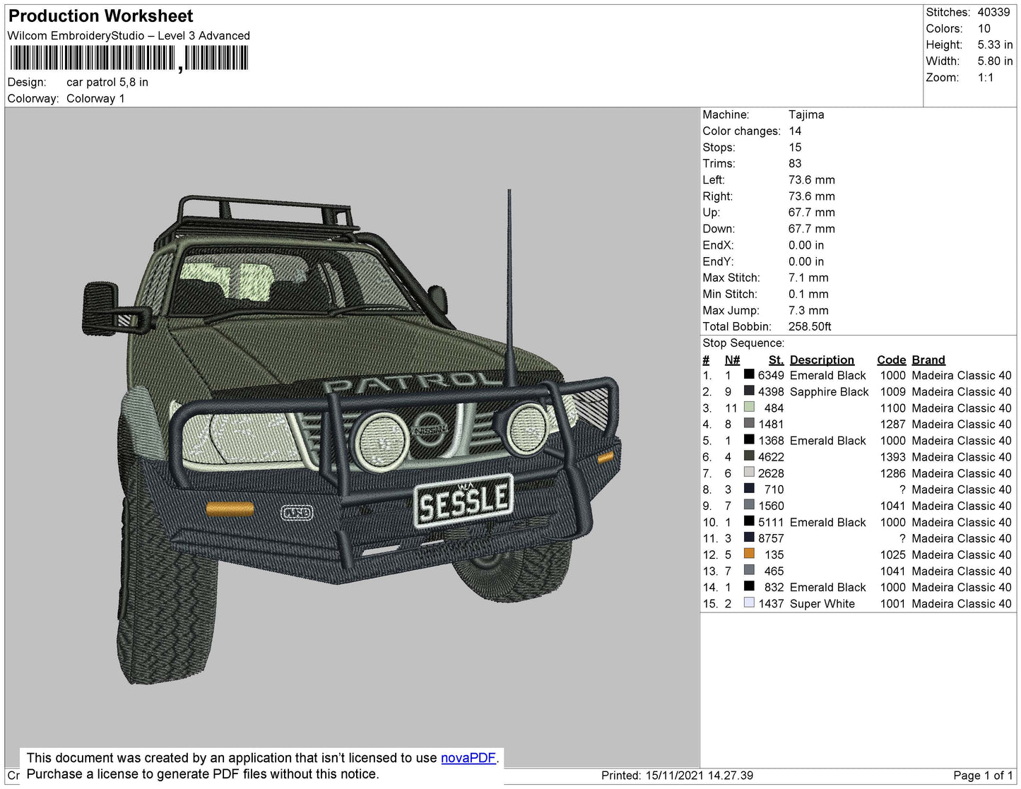 Car Patrol Embroidery File 4 size