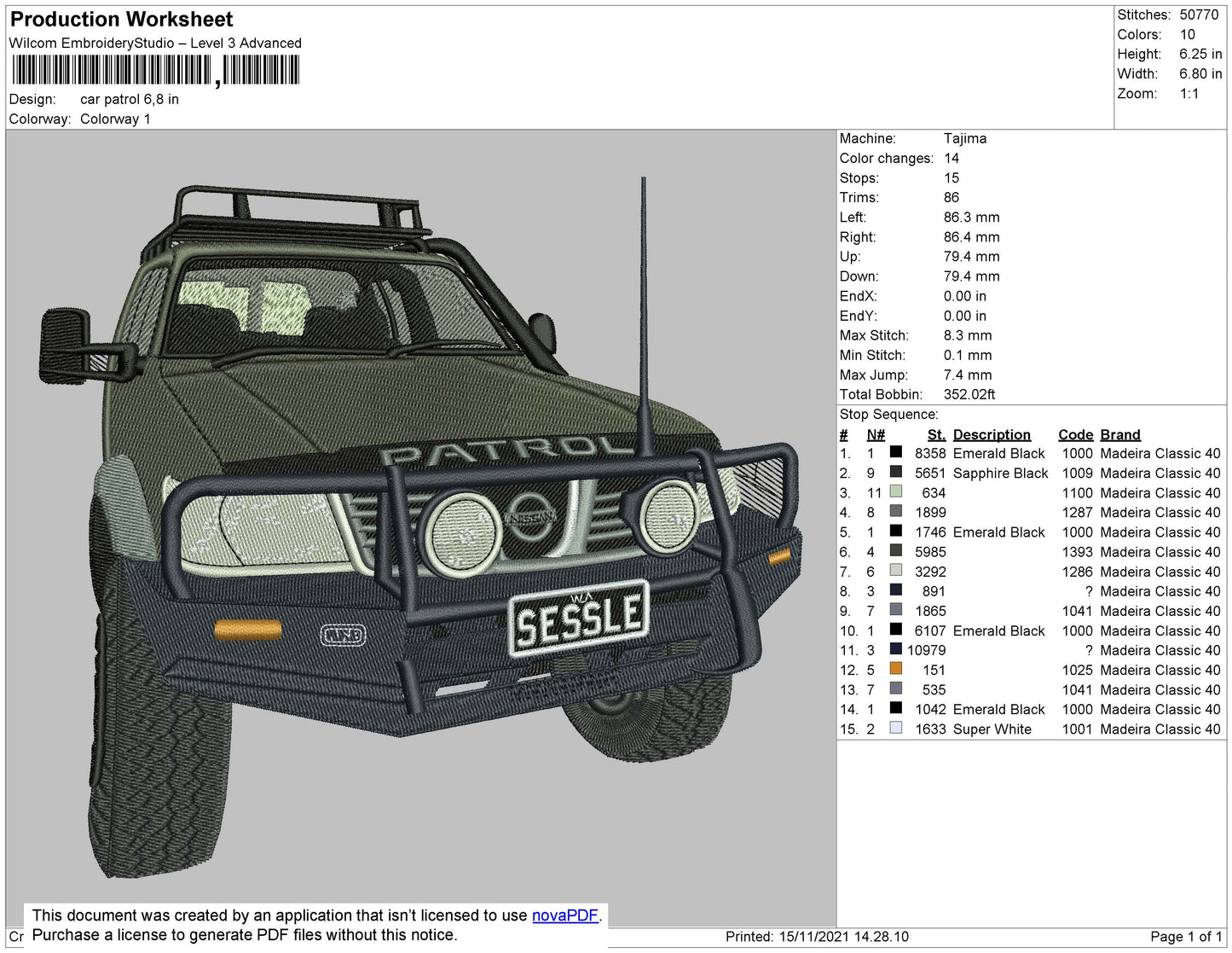 Car Patrol Embroidery File 4 size