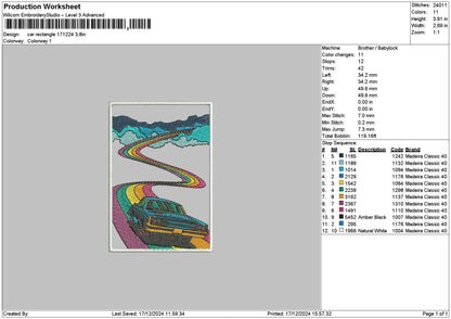 Car Rectangle 1712 Embroidery File 6 sizes