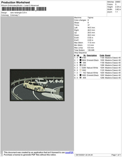 Cars Rectangle Embroidery File 4 size