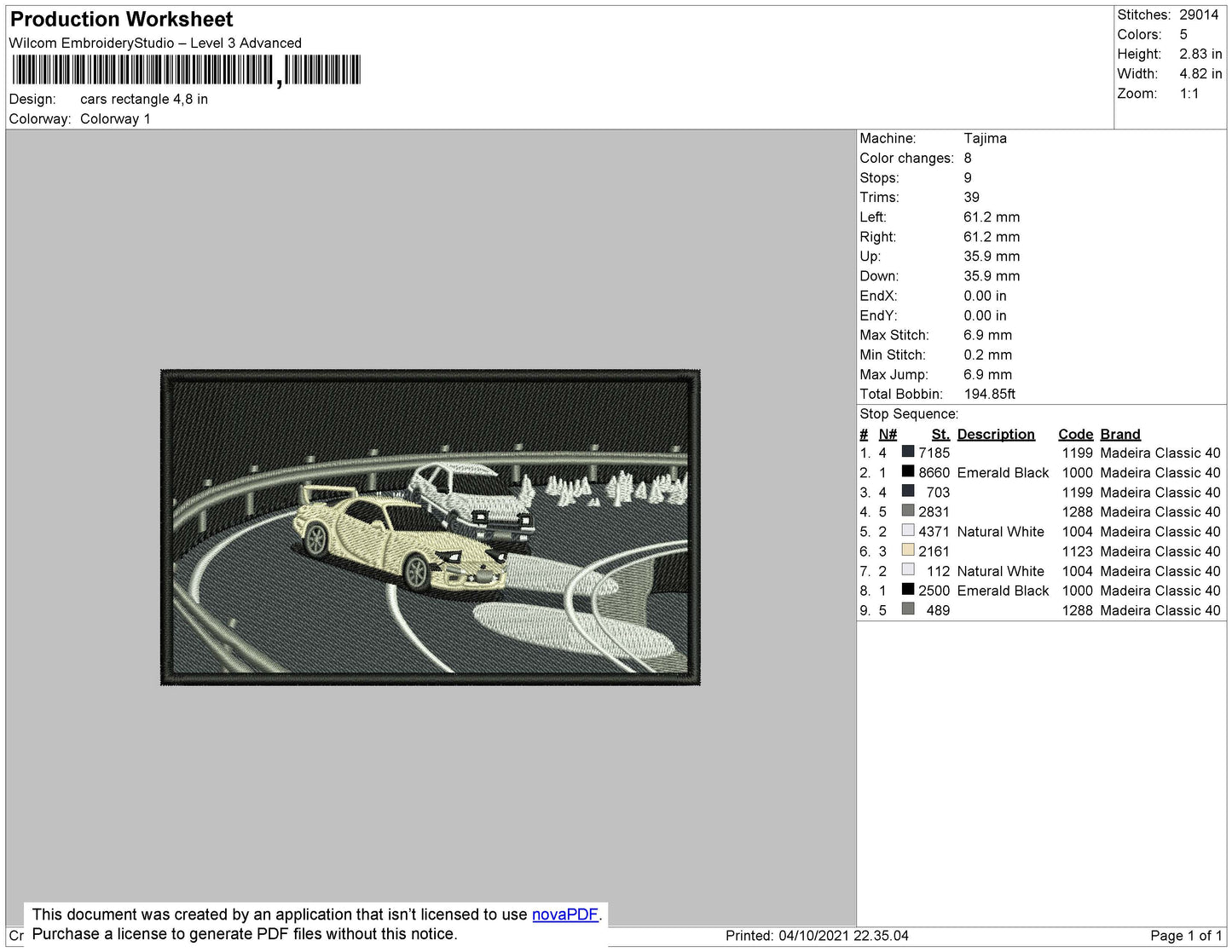 Cars Rectangle Embroidery File 4 size