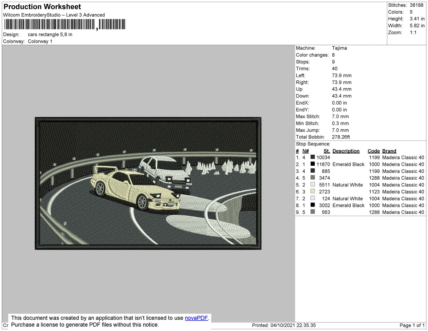 Cars Rectangle Embroidery File 4 size