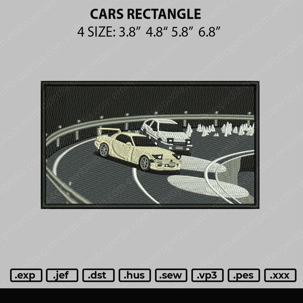 Cars Rectangle Embroidery File 4 size