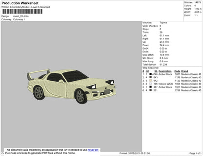 Car V20 Embroidery File 4 size
