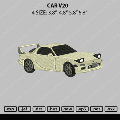 Car V20 Embroidery File 4 size