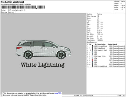 Car White Lightning Embroidery File 4 size
