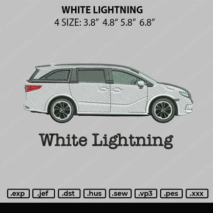 Car White Lightning Embroidery File 4 size