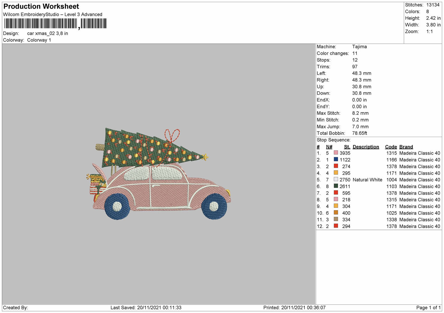Car Xmas Embroidery File 4 size