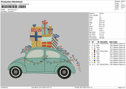 Car Gift Xmas Embroidery File 4 size