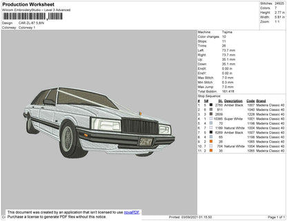 Car ZL84 Embroidery File 4 size