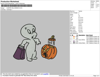 Casper Halloween Embroidery File 4 size