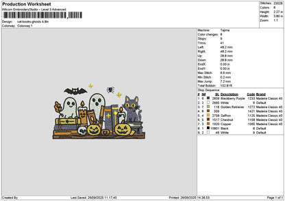 BooksGhosts Embroidery File 6 sizes