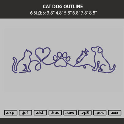Cat Dog Line Embroidery Machine Design File 6 sizes