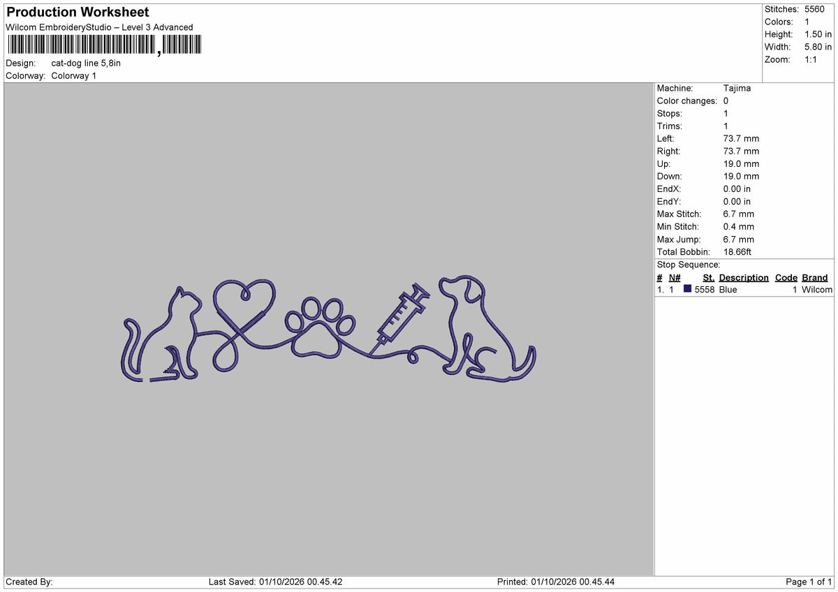 Cat Dog Line Embroidery Machine Design File 6 sizes