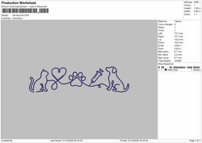 Cat Dog Line Embroidery Machine Design File 6 sizes
