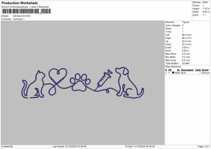 Cat Dog Line Embroidery Machine Design File 6 sizes