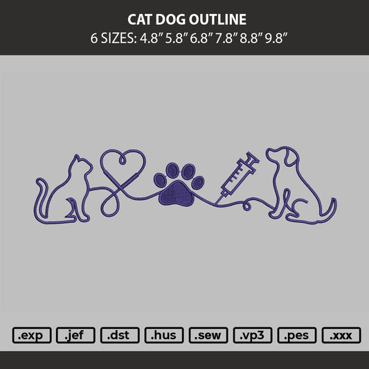 Cat Dog Line Embroidery Machine Design File 6 sizes