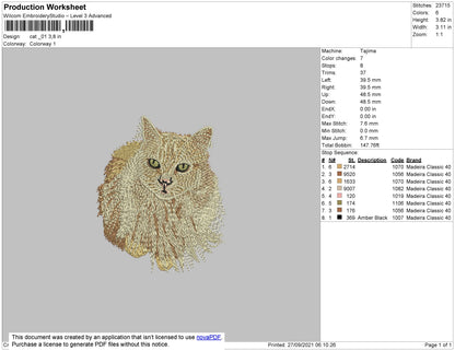 Cat 01 Embroidery File 4 size