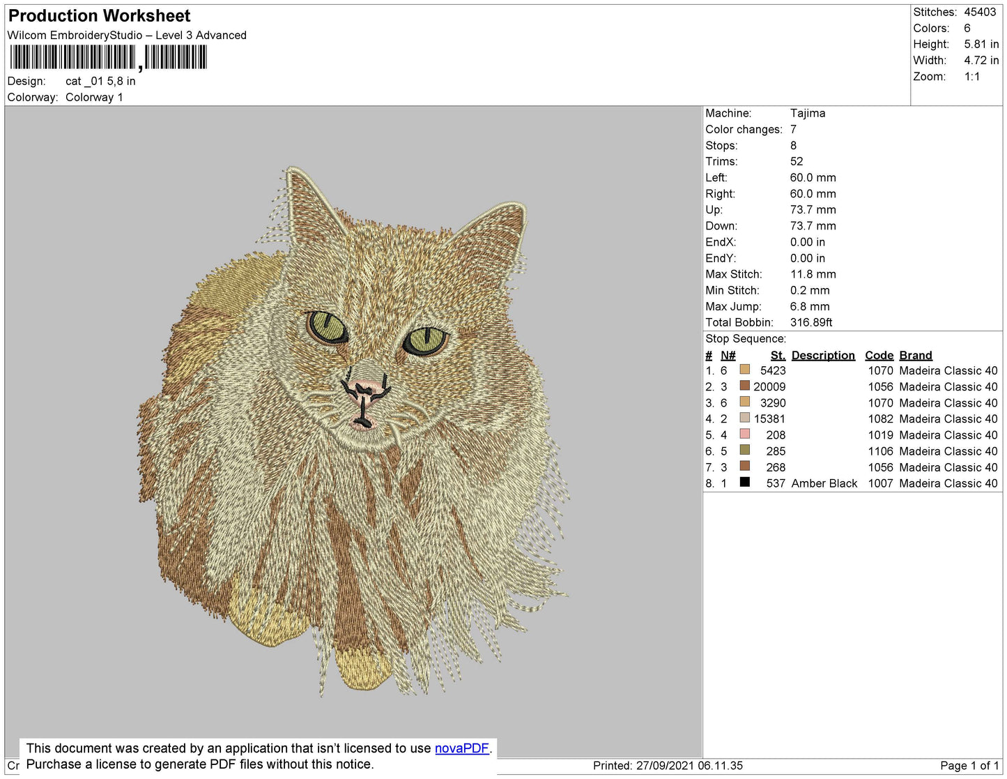 Cat 01 Embroidery File 4 size