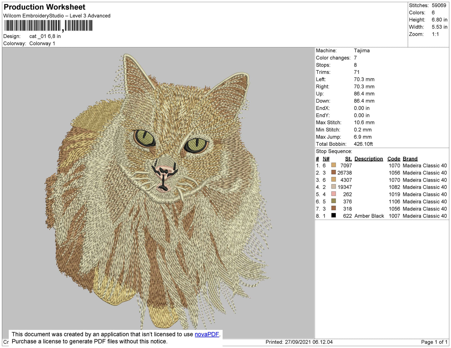 Cat 01 Embroidery File 4 size