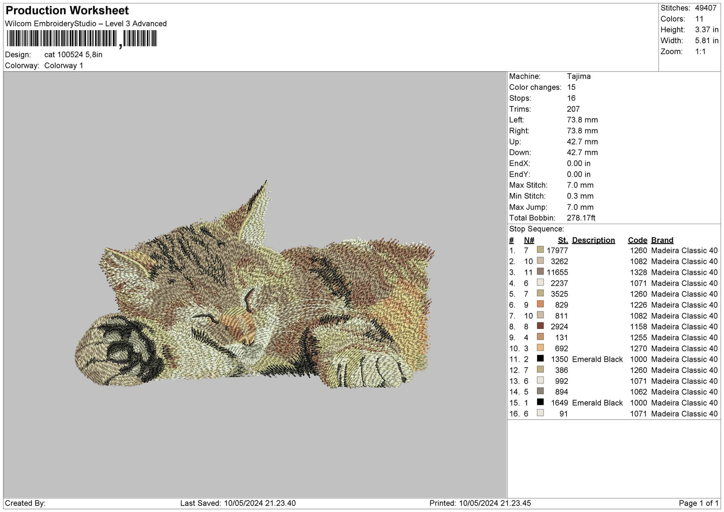 Cat 1024 Embroidery File 6 sizes