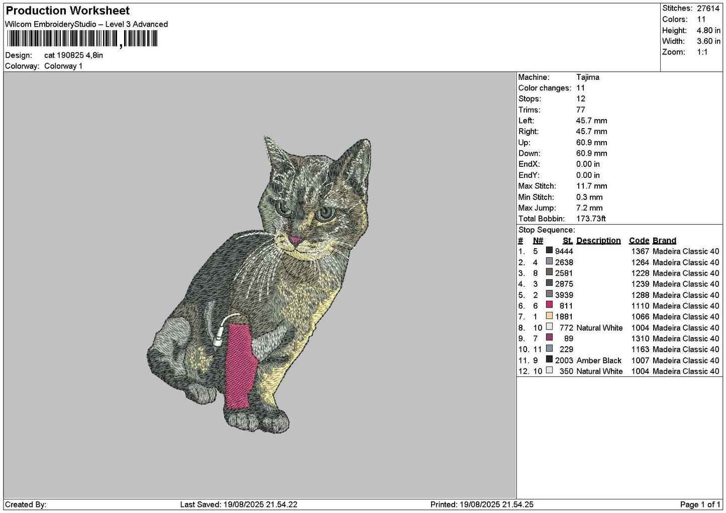 Cat 1908 Embroidery File 6 sizes
