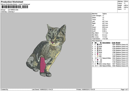 Cat 1908 Embroidery File 6 sizes