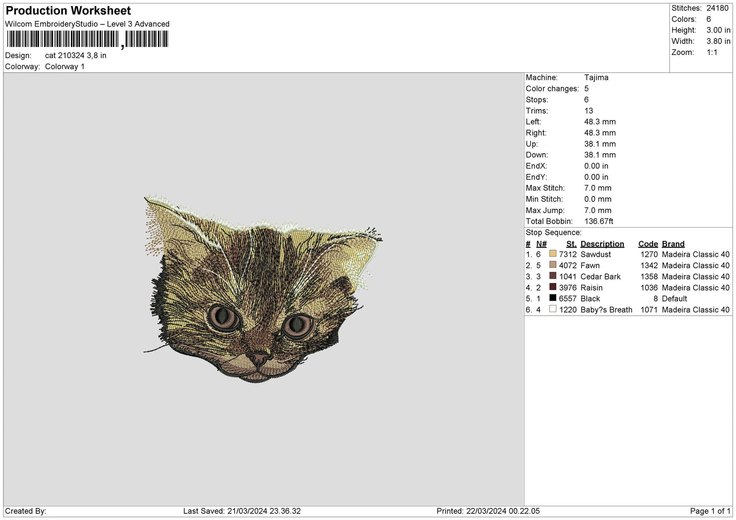 Cat 2103 Embroidery File 6 sizes