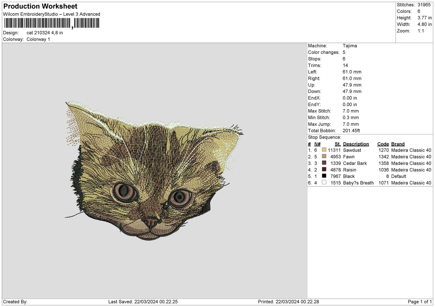 Cat 2103 Embroidery File 6 sizes