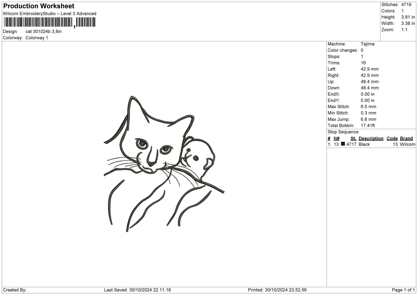 Cat 3010b Embroidery File 6 sizes