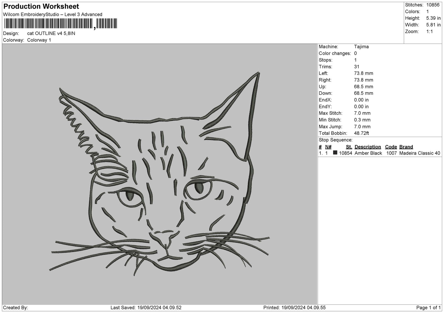 Cat Outline V4 Embroidery File 6 sizes