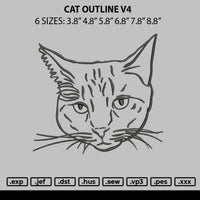 Cat Outline V4 Embroidery File 6 sizes