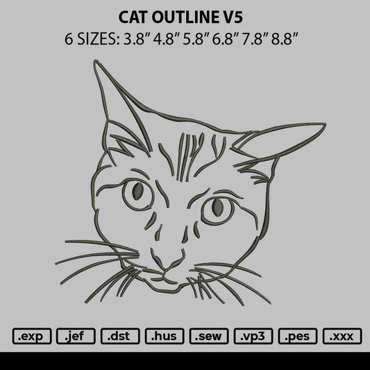 Cat Ouutline V5 Embroidery File 6 sizes