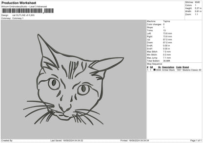 Cat Ouutline V5 Embroidery File 6 sizes