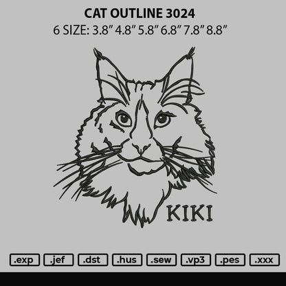 Cat Outline 3024 Embroidery File 6 sizes