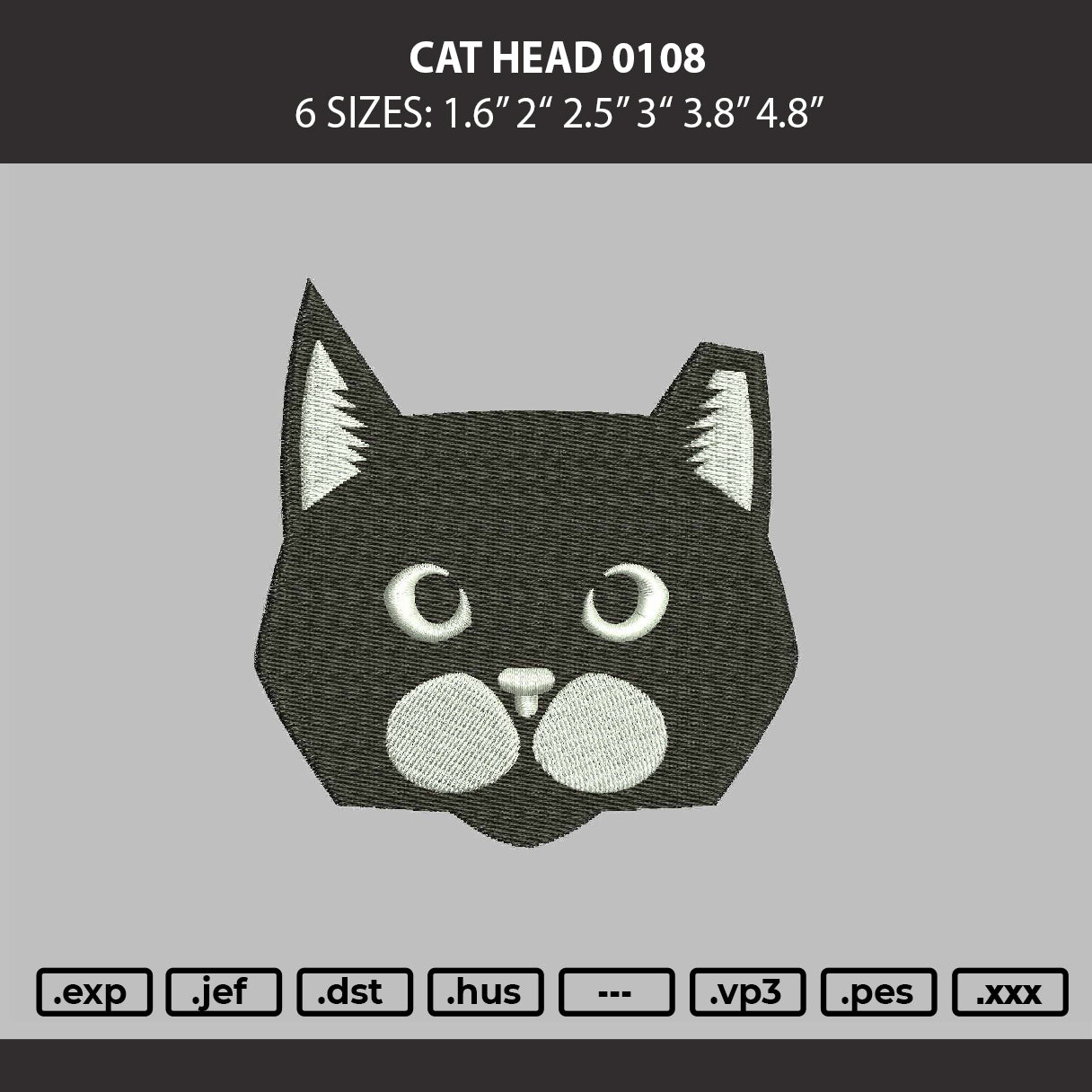 Cat Head 0108 Embroidery Machine Design File 6 sizes