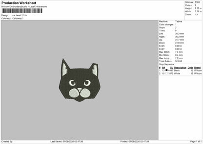 Cat Head 0108 Embroidery Machine Design File 6 sizes