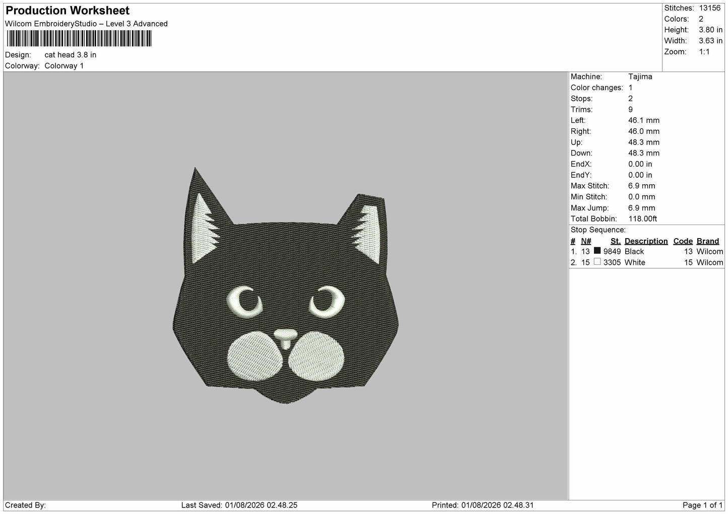 Cat Head 0108 Embroidery Machine Design File 6 sizes