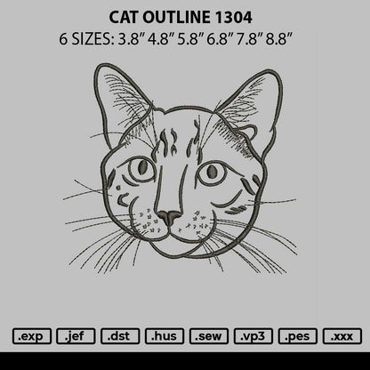 Cat Outline 1304 Embroidery File 6 sizes