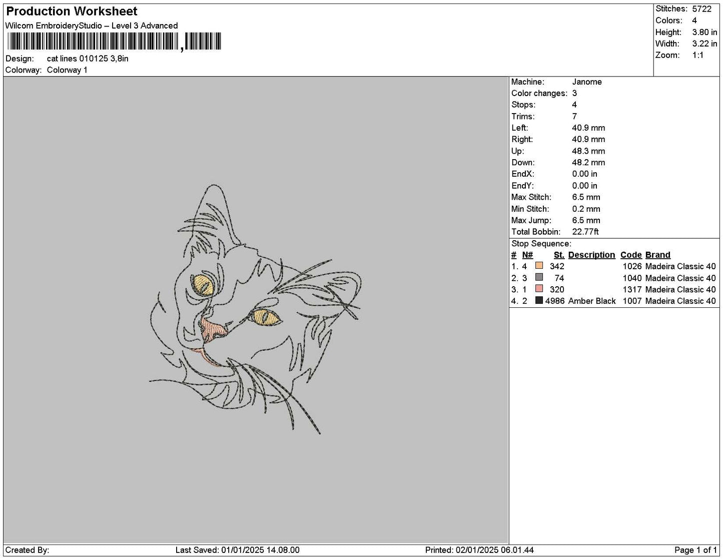 Cat Lines 0125 Embroidery File 6 sizes