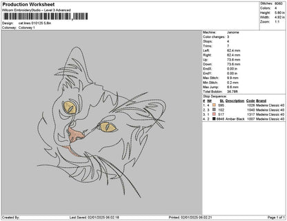 Cat Lines 0125 Embroidery File 6 sizes