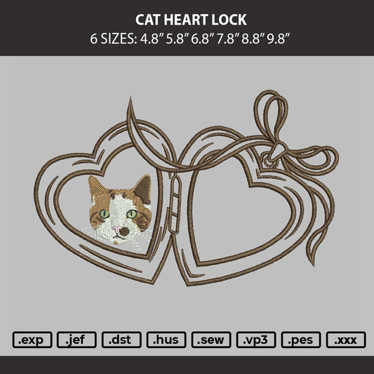 Cat Heart Lock Embroidery Machine Design File 6 sizes