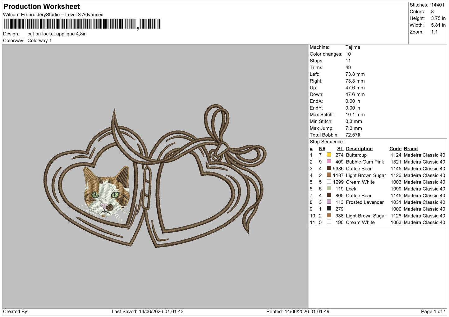 Cat Heart Lock Embroidery Machine Design File 6 sizes